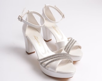 Elegant wedding shoes, bridal shoes, white wedding shoes, wedding sandals for bride white platform, custom wedding shoes for bride
