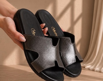 Women's Comfort Slide Sandals, Leather Insole, House Slippers, Walking Summer Slides