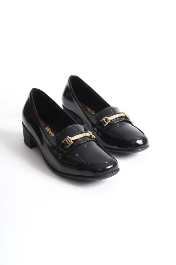 womens black patent leather dress shoes Women's Mary Jane Loafer In and sleek leather upper speak to a polished aesthetic 1920s Black Patent Leatherette Mary