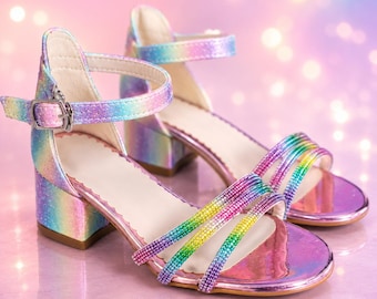 Regenboogsandalen meisjes voor kinderen, feestsandalen peuter, glitterzomerschoenen, verjaardagscadeau voor meisjes, schoenen bloemenmeisje