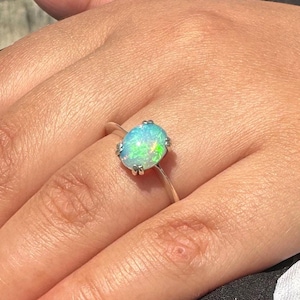 Natural Ethiopian Fire Opal Ring | Simple Sterling Silver Dainty Opal Jewelry - October Birthstone Gift