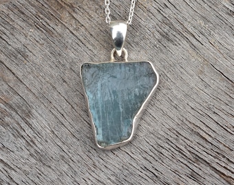 Aquamarine Crystal Pendant, Raw Stone Necklace, Sterling Silver Boho Jewelry, Uncut Gemstone Jewelry