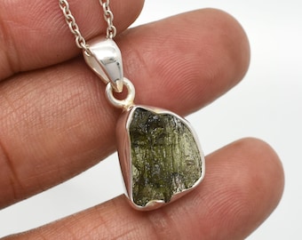 Sterling Silver Moldavite Crystal Necklace: Tektite Stone of Transformation