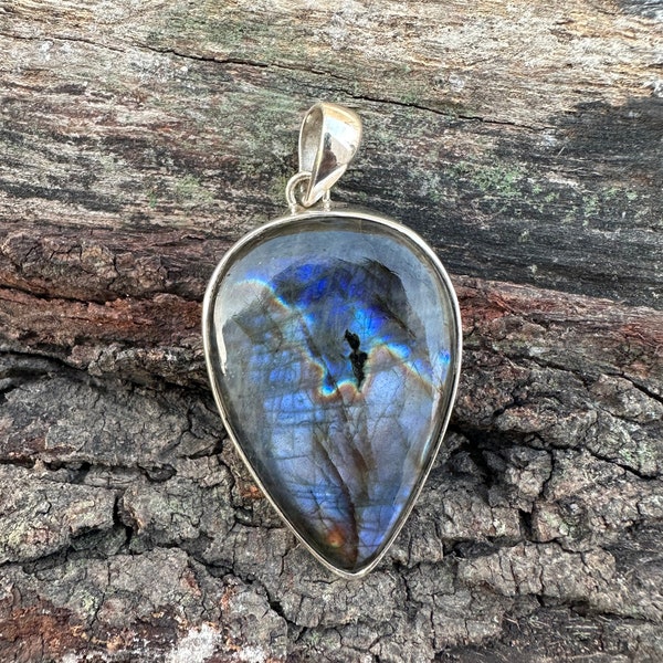 Top Grade Genuine Spectrolite Labradorite Pendant Necklace, Pear Cut Spectrolite 925 Sterling Silver Pendant, Labradorite Silver Jewelry