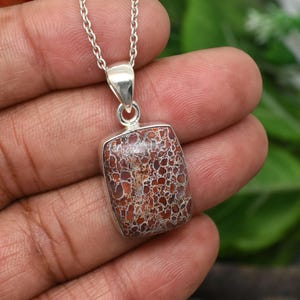 Stunning Dinosaur Bone Pendant Necklace, Healing Energy Crystal Necklace, Sterling Silver Necklace, Dinosaur Bone Handmade Jewelry, For Gift