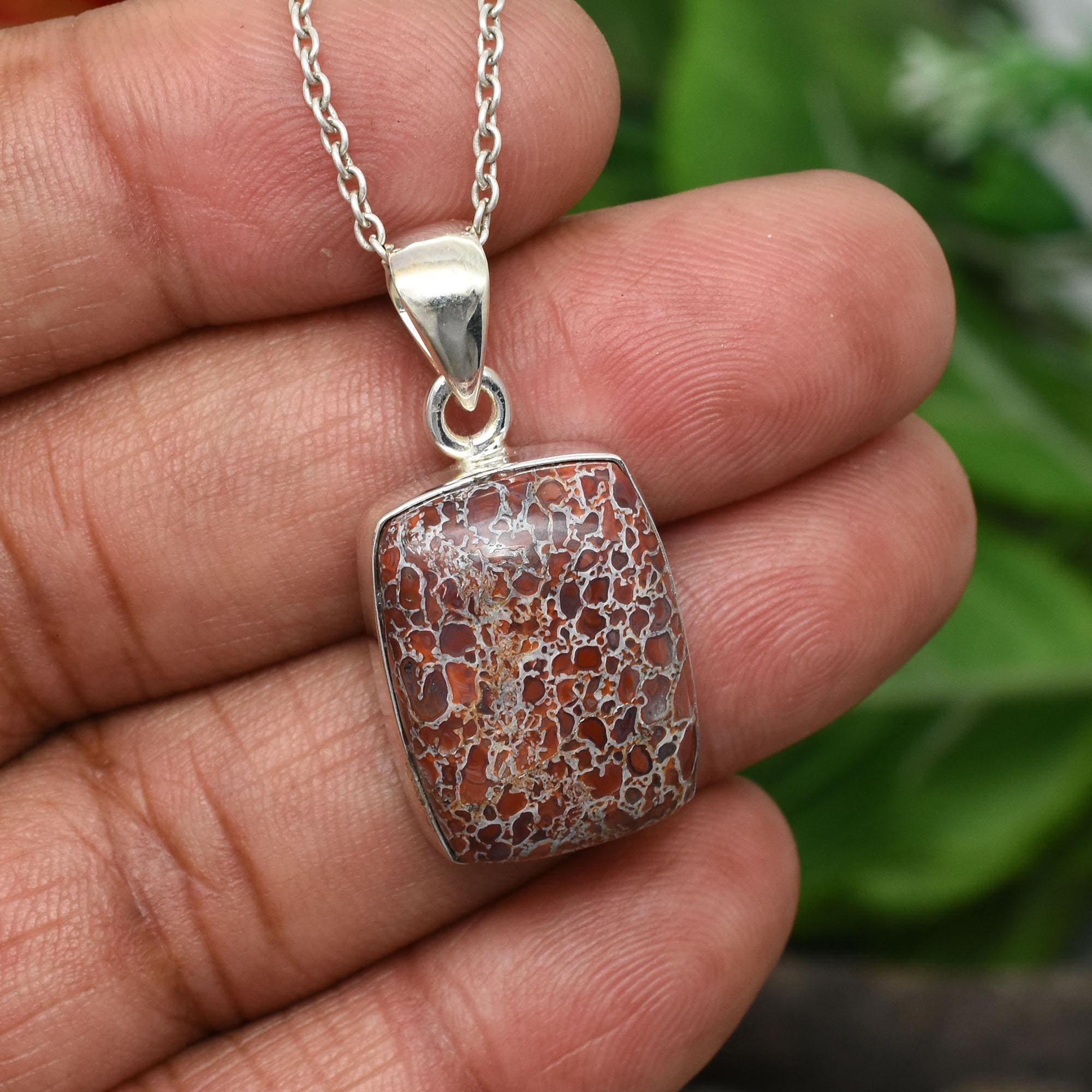 Stunning Dinosaur Bone Pendant Necklace, Healing Energy Crystal Necklace, Sterling Silver Necklace, Dinosaur Bone Handmade Jewelry, For Gift