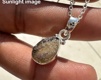 Genuine Raw Moldavite Tektite Crystal Pendant Necklace, Moldavite From Czech Republic Sterling Silver Jewelry