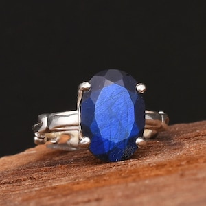 Blue Flash Labradorite Ring: Oval Faceted 925 Sterling Silver, Handmade