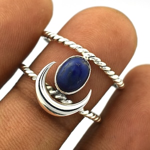 Natürlicher Lapis Lazuli Ring, 925 Sterling Silber handgefertigter Ring, Boho Designer Statement Ring, Lapis Lazuli Sterling Silber Versprechen Ring,