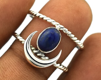 Natural Lapis Lazuli Ring, 925 Sterling Silver Handmade Ring, Boho Designer Statement Ring, Lapis Lazuli Sterling Silver Promise Ring,