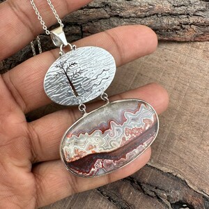 Natural Mexican Crazy Lace Agate Pendant Necklace, 925 Sterling Silver Laguna Lace Agate Necklace, Bohemian Crazy Lace Agate Jewelry for her