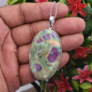 Handmade Sterling Silver Ruby Fuchsite Pendant Necklace: Healing Crystal Jewelry