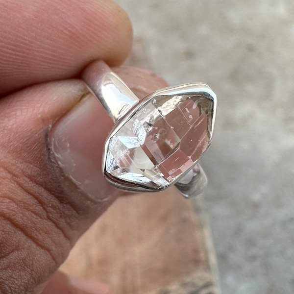 Genuine Raw Herkimer Diamond Ring, 925 Sterling Silver Ring, Rough Herkimer Diamond Crystal Ring, Uncut Gemstone Promise Ring, Gift for her