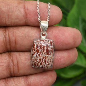 Dinosaur Bone Gemstone Pendant Necklace, Healing Stone Sterling Silver Necklace, Natural Fossilized Necklace, Dainty Dinosaur Bone Jewelry
