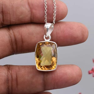 Large Natural Citrine Pendant Necklace, Cushion Cut Citrine Gemstone Necklace, Sterling Silver Necklace, Dainty November Birthstone Jewelry