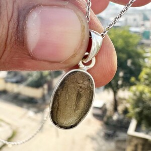 Raw Moldavite Pendant Necklace: Sterling Silver Tektite Jewelry