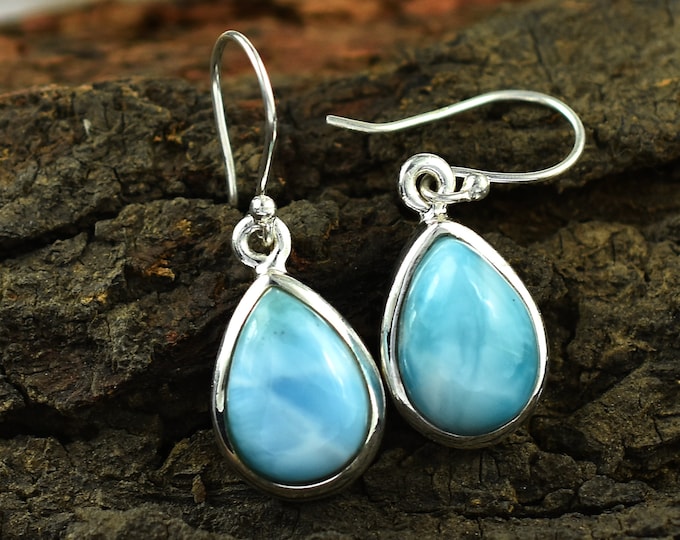 Larimar Ohrhänger Cabochon Rechteckig Silber 925