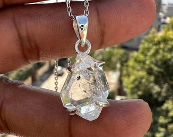 ハーキマーダイヤモンドネックレス、925スターリングシルバーチェーンペンダント、天然宝石ジュエリー、彼女へのギフト