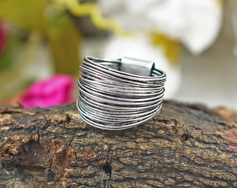 Handmade Sterling Silver Wire Wrap Ring: Stackable Statement Jewelry