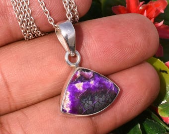 Natural Sugilite Pendant Necklace: 925 Sterling Silver, Purple Gemstone