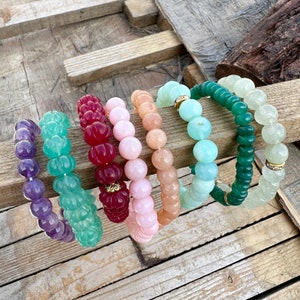 Natural Gemstone Beads Bracelet, Stretchy Crystal Bracelet, Healing Crystal Bracelet for Women&Men, Crystal Round Beads Bracelet, For Gift