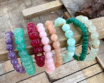 Natural Gemstone Bead Bracelet: Stretchy Crystal Healing Bracelet