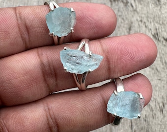 Aquamarine Ring, Top Grade Genuine Raw Aquamarine Ring, 925 Sterling Silver Ring, Uncut Gemstone Ring, Raw Crystal Ring, March Birthstone