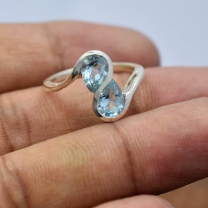 925 Sterling Silver Genuine Blue Topaz Ring for Women, Simple Elegant Blue Topaz Ring, Minimalist Ring, Blue Topaz Jewelry, Bridesmaid Gift