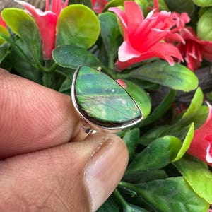 Green Canadian Ammolite Ring, Sterling Silver Handmade Ring, Ammolite Gemstone Silver Jewelry, Healing Green Crystal Ring, Size - 5.75 US
