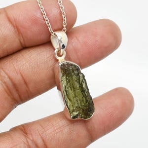 Genuine Raw Moldavite Tektite Crystal Pendant Necklace, Natural Moldavite From Czech Republic, 925 Sterling Silver Necklace, Birthday Gift