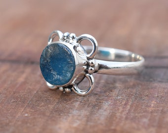 Natural Raw Blue Apatite Gemstone Ring, 925 Sterling Silver Ring, Rough Blue Apatite Crystal Ring, Handmade Boho Silver Jewelry, For Gift