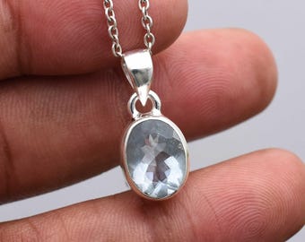 Oval Aquamarine Pendant Necklace: 925 Sterling Silver Birthstone Jewelry