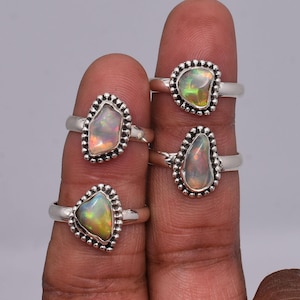 Genuine Raw Ethiopian Opal Ring, Uncut Opal Crystal Ring, 925 Sterling Silver Ring, Statement Ring, Fire Opal Jewelry, October Birthstone