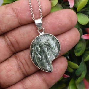 Handmade Sterling Silver Seraphinite Pendant Necklace: Spiritual Jewelry