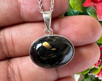 Collana con ciondolo in pietra preziosa Nuummite della Groenlandia, gioielli in argento sterling e cristallo