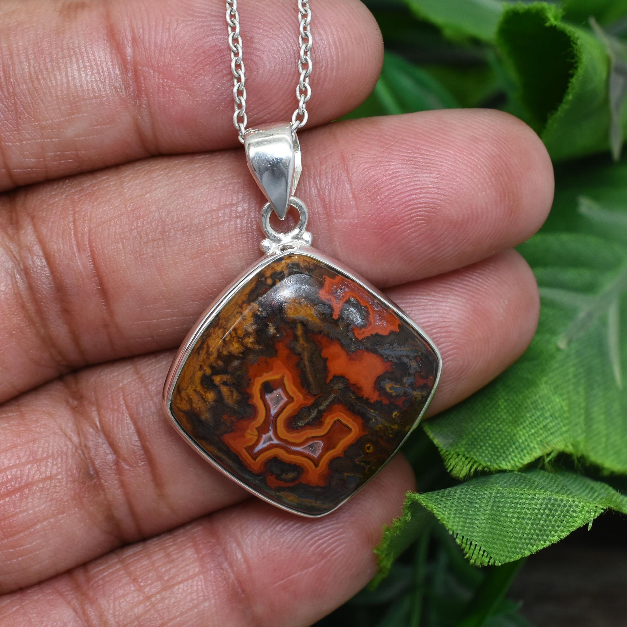 Moroccan Seam Agate Pendant Necklace: Sterling Silver Crystal