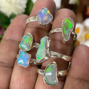 Top Quality Natural Ethiopian Fire Opal Raw Ring, 925 Sterling Silver Fire Opal Rough Ring Jewelry, Uncut Gemstone Ring, October Birthstone image 6