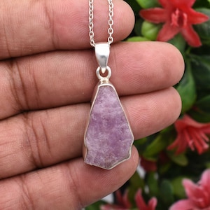 Raw Kunzite Crystal Pendant Necklace: 925 Sterling Silver, Healing Charm