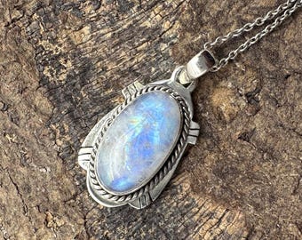 Bohemian Moonstone Pendant Necklace: Handmade Sterling Silver Jewelry