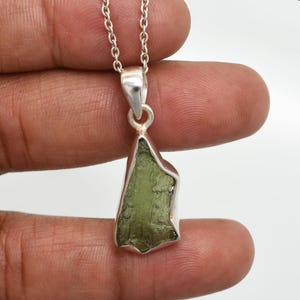 Genuine Raw Moldavite Tektite Crystal Pendant Necklace, Natural Moldavite From Czech Republic, 925 Sterling Silver Necklace, Birthday Gift