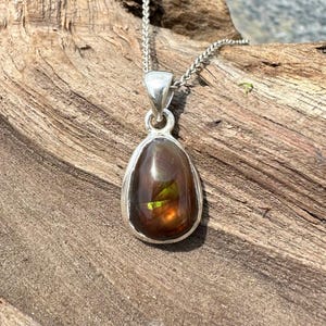 Sterling Silver Mexican Fire Agate Pendant Necklace: Handmade Gemstone Jewelry