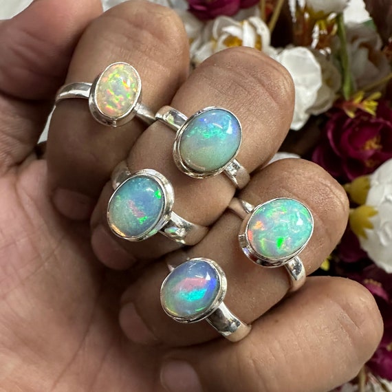 Natural Ethiopian Opal Ring, Handmade 925 Sterling Silver