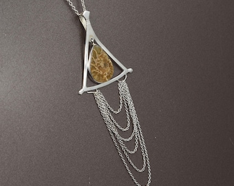 Natural Ammonite Fossil Pendant Necklace, Sterling Silver, Handmade Gemstone Jewelry