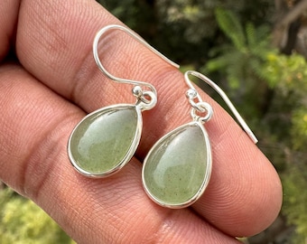 Natural Aventurine Earrings • Teardrop Sterling Silver Earrings • Handmade Green Crystal Jewelry Gift