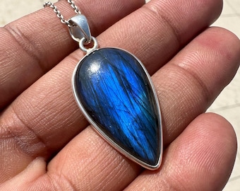 Teardrop Labradorite Pendant Necklace, Sterling Silver, Handmade Jewelry