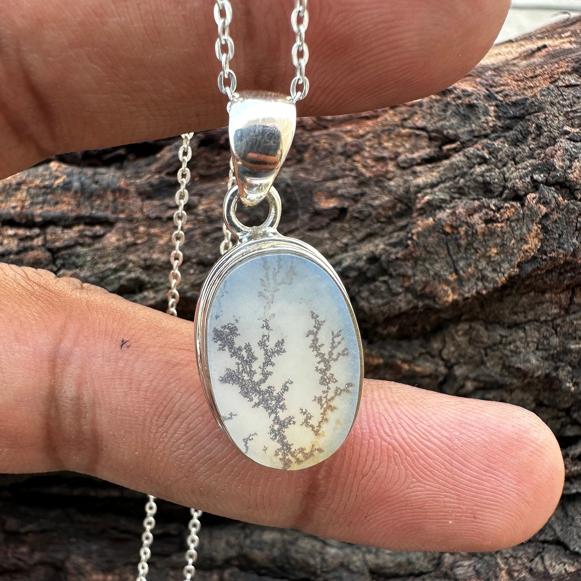 Pendentif Ancien Avec Dendrite - Sans Marque - Blanc - Occasion - Pièce Unique à Voir