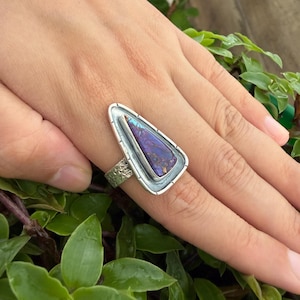Stabiliserad lila kopparturkosring, läcker hamrad ring i 925 sterlingsilver, bohemiska handgjorda smycken