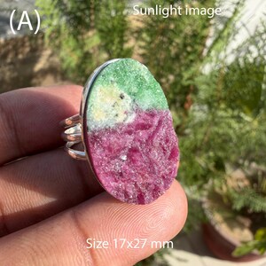 Natural Large Raw Ruby Zoisite Ring, 925 Sterling Silver Ring, Red Green Crystal Jewelry
