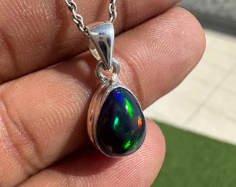 ブラックオパール ネックレス – ハンドメイド 925シルバー 丸型 