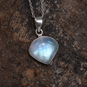 Genuine Blue Moonstone Pendant Necklace, Handmade Blue Fire Moonstone Jewelry, Healing Crystal Necklace, June Birthstone, Christmas Gift